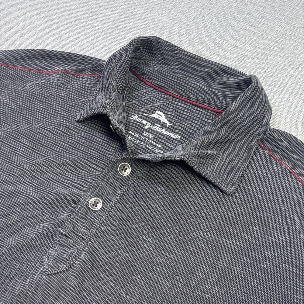 Tommy Bahama Polo Shirt Mens Medium Gray Short Sleeve Lyocell Polyester Jersey